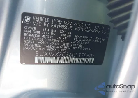 2011 BMW X3 xDrive35I из США, поврежденный, VIN 5UXWX7C56BLT78605